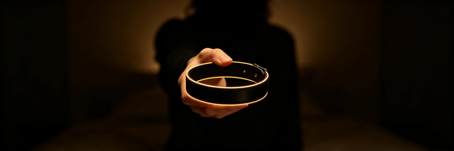 Dominitoy guide to spotting fake dominants in BDSM dating — a hand offering a collar in shadow, symbolizing caution
