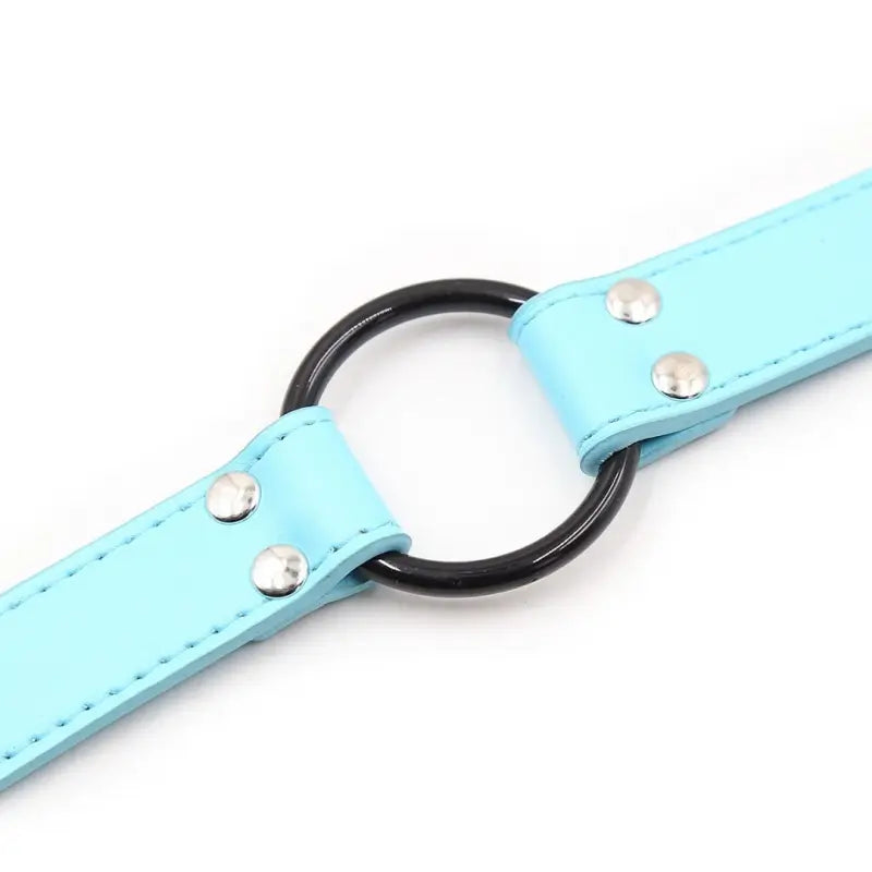 Blue PU Leather O-Ring Gag — 5cm Ring, Adjustable 63cm Strap
