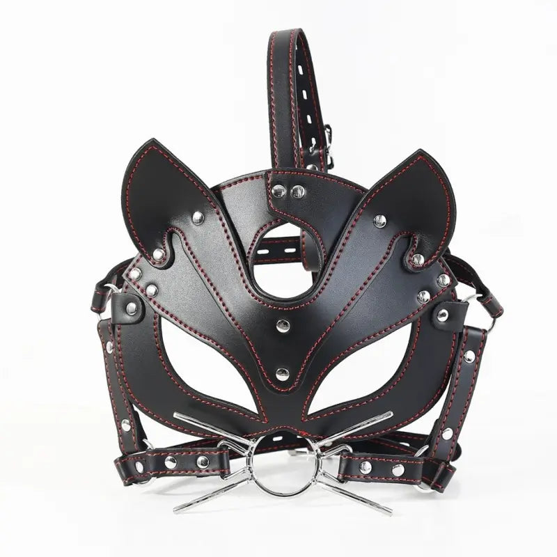Fox BDSM Mask with O-Ring Gag - Adjustable Faux Leather Harness