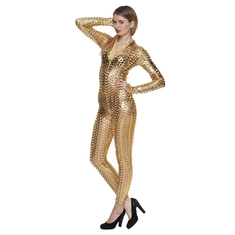Golden Perforated Patent Leather Catsuit - Daring & Alluring Lingerie