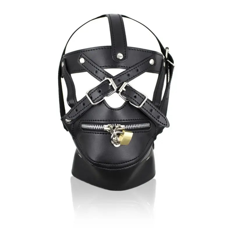 Leather BDSM Hood Lockable Head Harness Full Face Mask Restraint