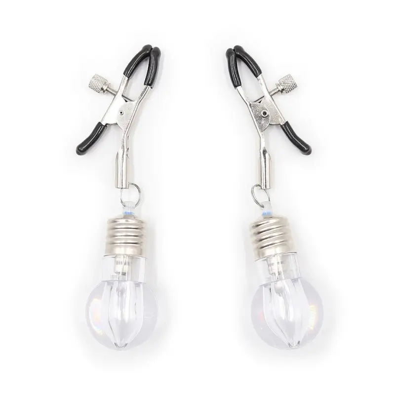 LED Nipple Clamps — Rubber-Tipped, Metal Clamp Set for Couples