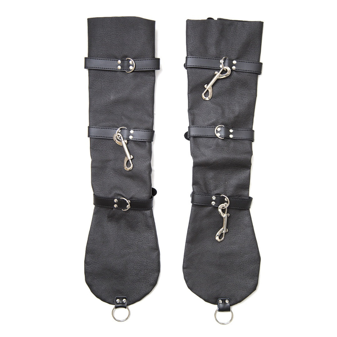 Black Leather Arm Binder Cuffs - Adjustable BDSM Restraints