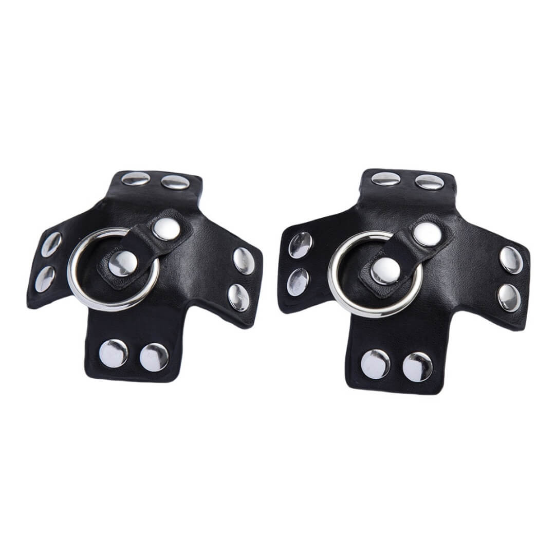 Dominitoy Studded Star Leather Nipple Pasties - BDSM O-Ring Fetish