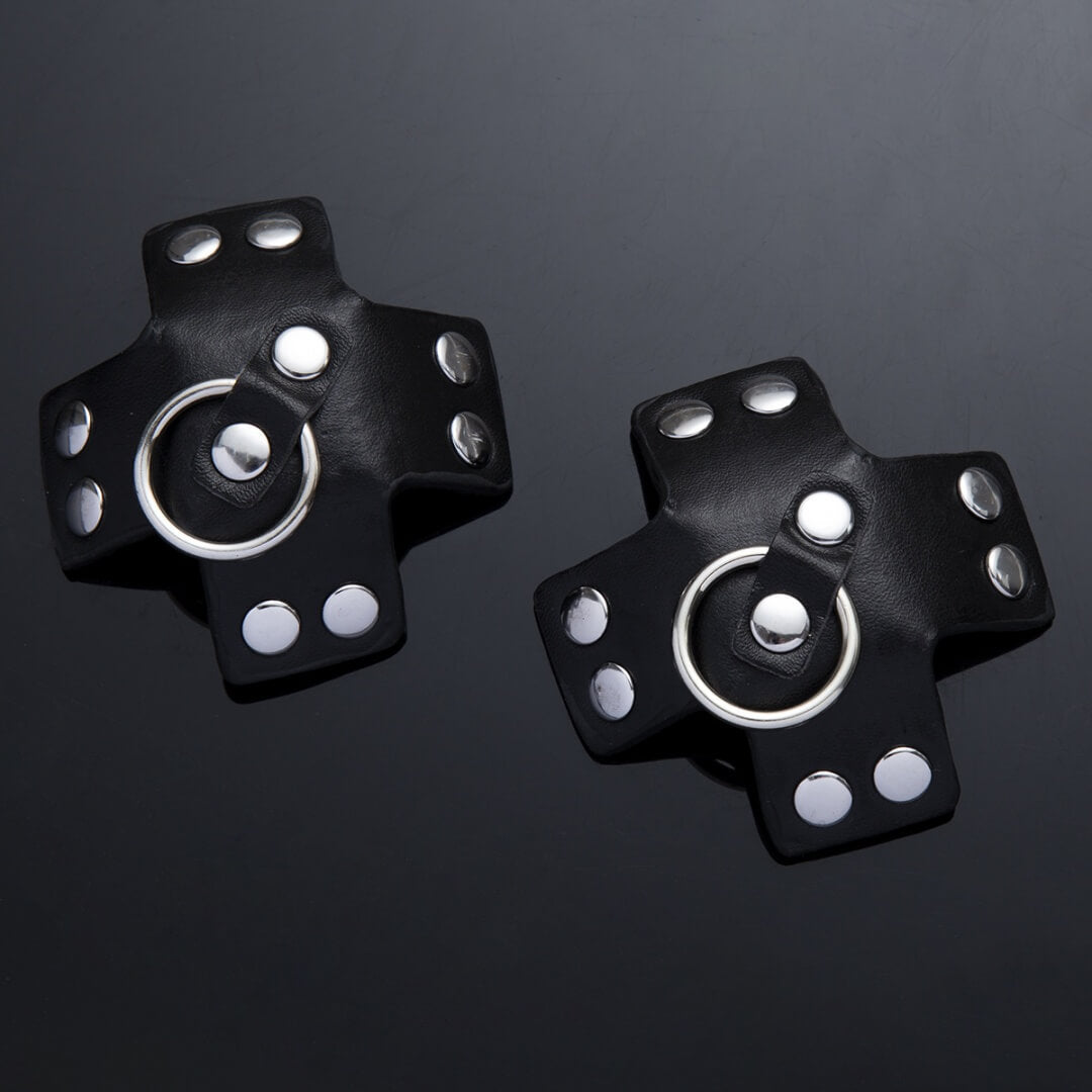 Dominitoy Studded Star Leather Nipple Pasties - BDSM O-Ring Fetish