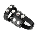 Black leather chastity cage with dual cuffs hero view - Dominitoy 212421007
