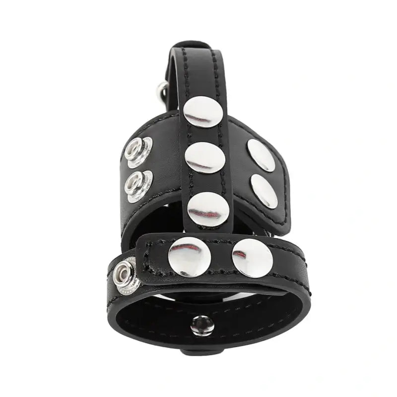 Black PU cock cage snap closure detail - Dominitoy 212421007