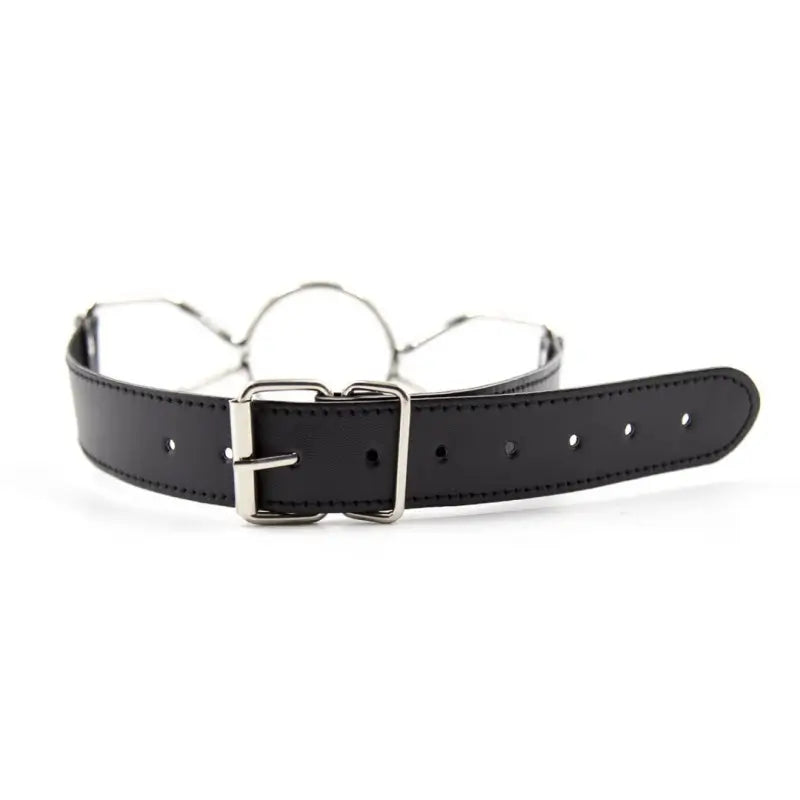 Butterfly Ring Gag - Adjustable Black Leather BDSM Gag for Couples