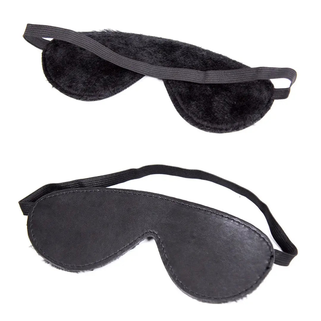 Black plush blindfold flat and model view - Dominitoy 232001004