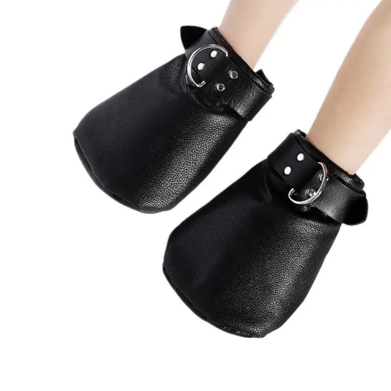 Dominitoy Leather Paw Mitt Restraints - BDSM Pet Play Bondage Gear