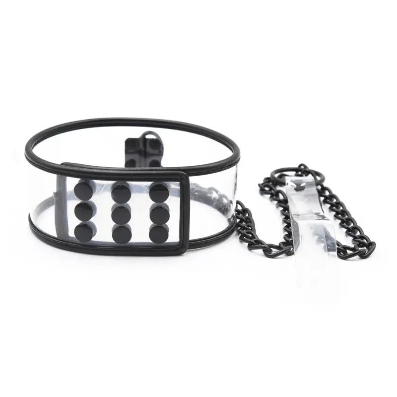 Clear PVC collar with black chain leash hero view - Dominitoy 252401233
