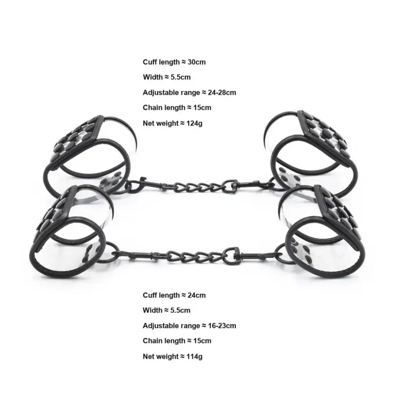 Clear PVC bondage kit cuff and chain measurements - Dominitoy 252401233T