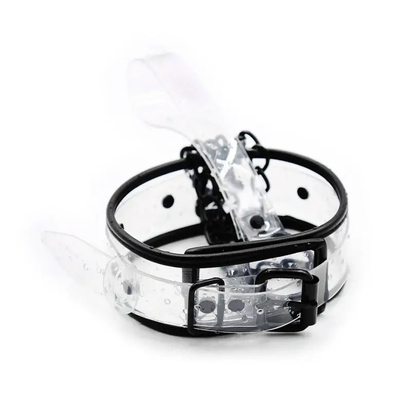 Clear PVC collar buckle front view with chain coiled around - Dominitoy 252402233