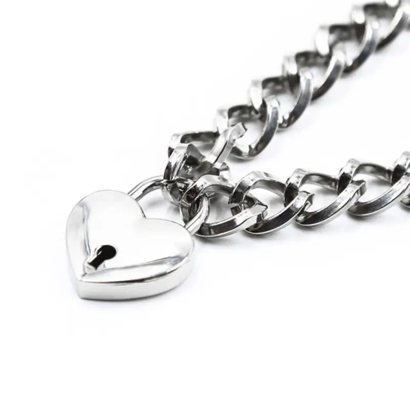 Heart Lock Day Collar – Heavy Chain Padlock Necklace for Couples