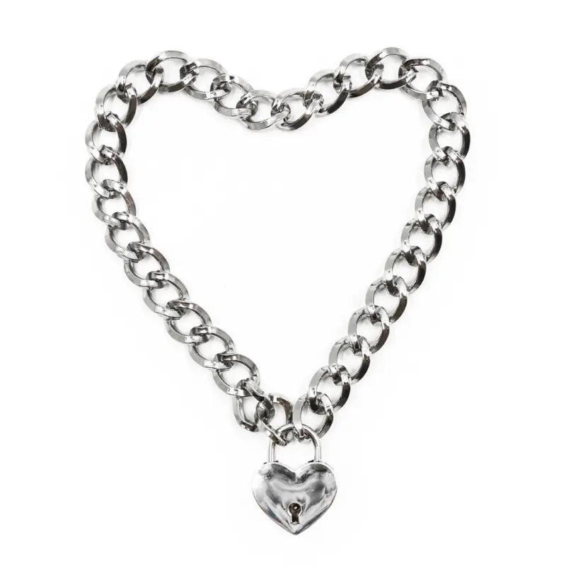 Heart Lock Day Collar – Heavy Chain Padlock Necklace for Couples