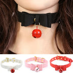 Kawaii Bow Bell Day Collar – Adjustable Soft PU, Gold Hardware