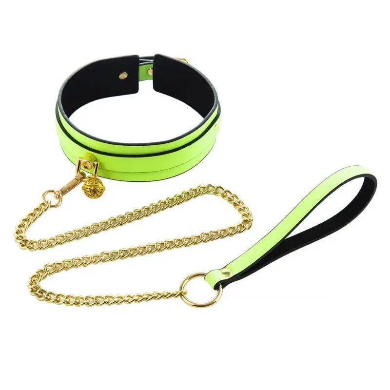 Glow-in-the-Dark BDSM Collar Leash Set with Gold Chain