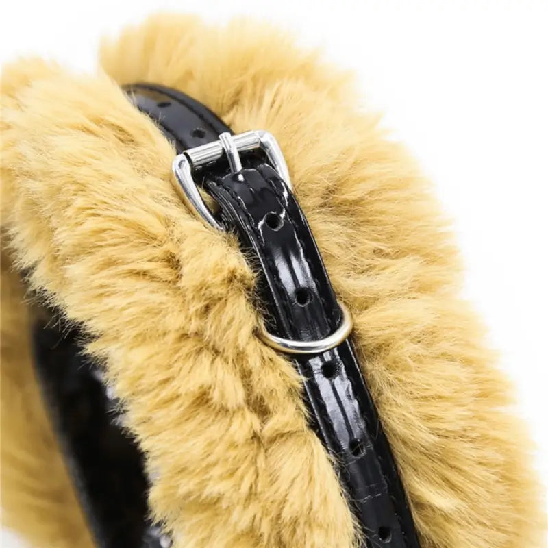 Plush Faux-Fur Adjustable Collar with Detachable Metal Chain Leash