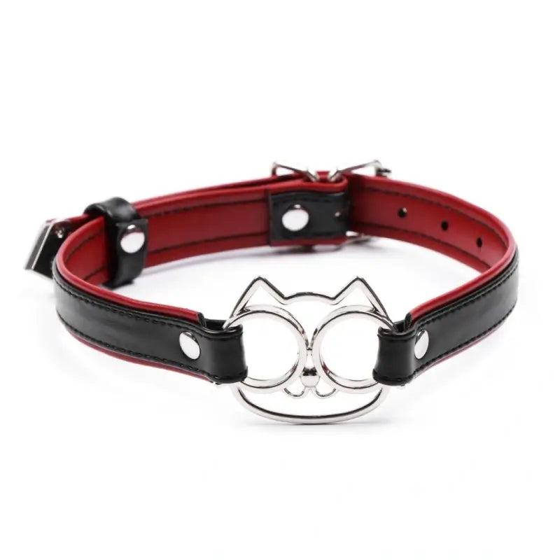 Dominitoy Black Red Leather Cat Face Collar