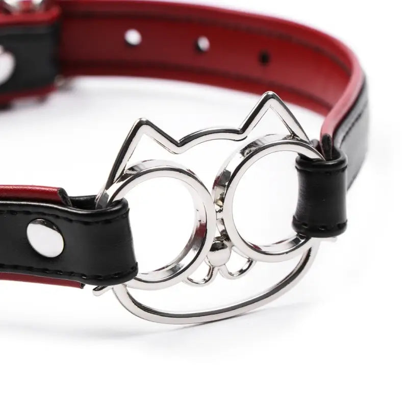 Dominitoy Black Red Leather Cat Face Collar