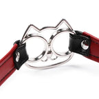 Dominitoy Black Red Leather Cat Face Collar