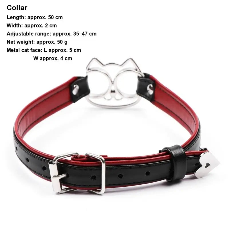 Dominitoy Black Red Leather Cat Face Collar