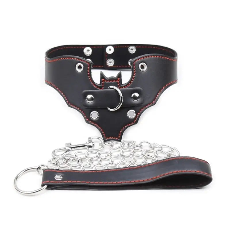 Bat-Shaped PU Leather Collar with Detachable Chain Leash