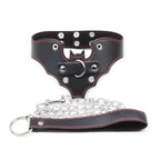 Bat-Shaped PU Leather Collar with Detachable Chain Leash