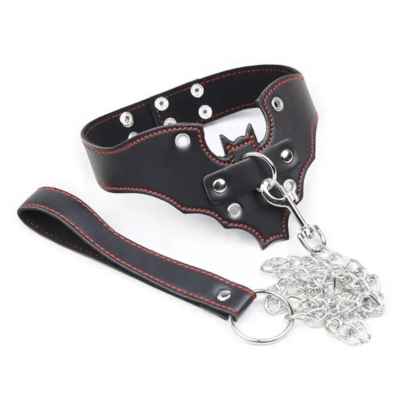 Bat-Shaped PU Leather Collar with Detachable Chain Leash