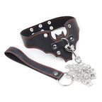 Bat-Shaped PU Leather Collar with Detachable Chain Leash