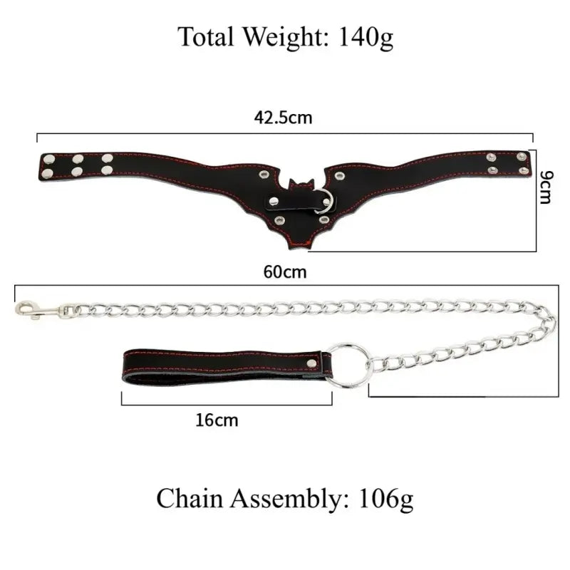 Bat-Shaped PU Leather Collar with Detachable Chain Leash