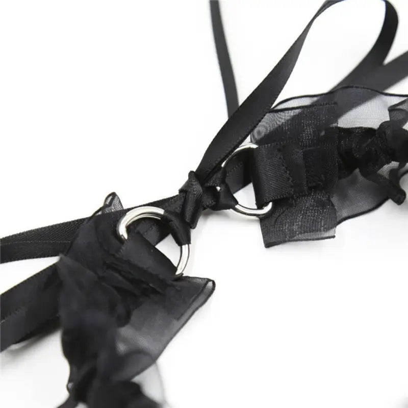 Black Lace Bell Collar – Adjustable Satin Ruffle Choker