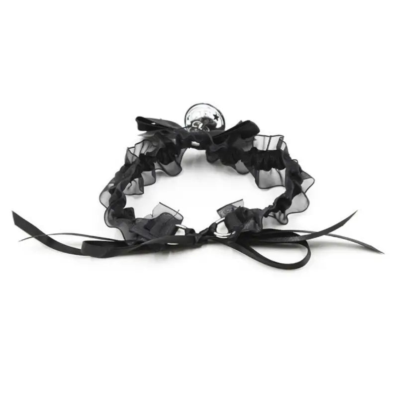 Black Lace Bell Collar – Adjustable Satin Ruffle Choker