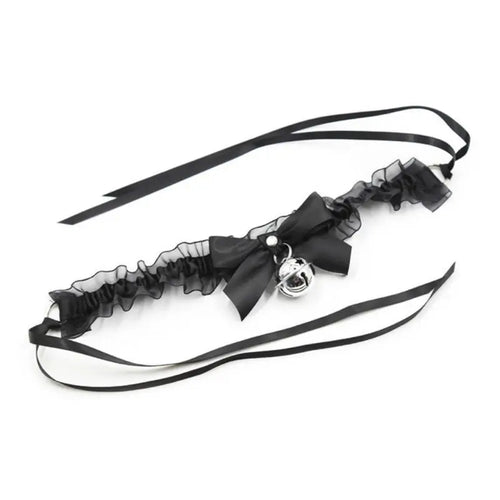 Schwarzes Glockenhalsband aus Spitze – Verstellbares Satin-Rüschen-Choker