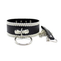 Black Leather BDSM Collar with White Lace Trim & Leash