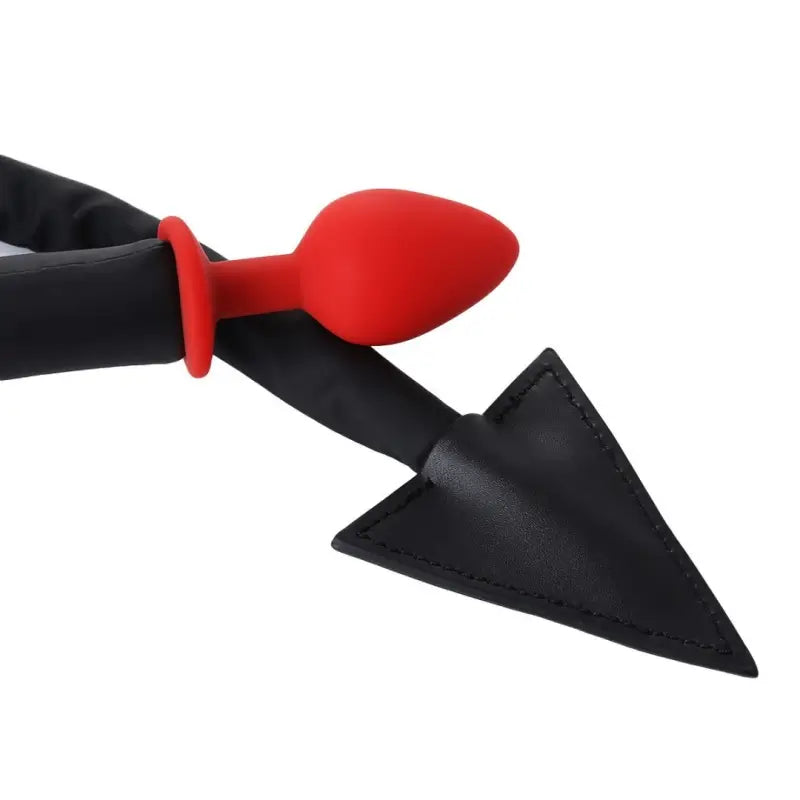 Dominitoy Devil Tail Plug – Red Silicone Anal Plug with Black Faux Leather Tail, Kinky Toy