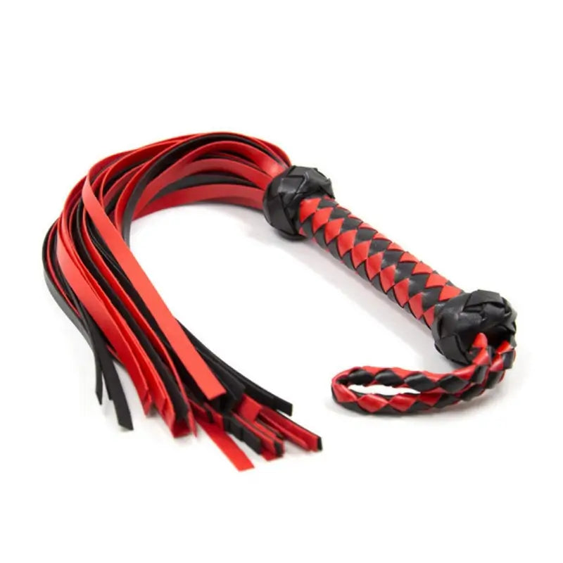 Dominitoy Red & Black Leather Flogger - Premium BDSM Whip for Couples Play