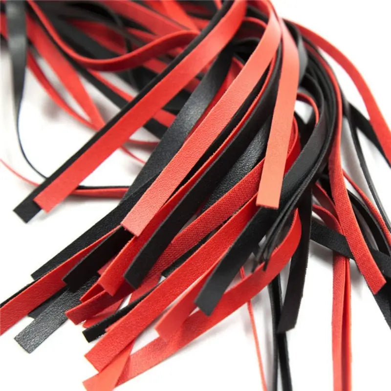 Dominitoy Red & Black Leather Flogger - Premium BDSM Whip for Couples Play