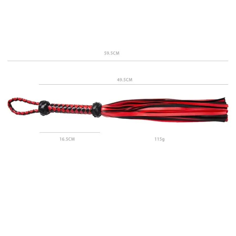 Dominitoy Red & Black Leather Flogger - Premium BDSM Whip for Couples Play