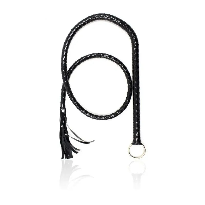 Extra Long Black Shiny Leather BDSM Whip 1.4M