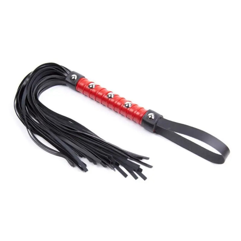 Dominitoy Red Studded Leather Flogger - Premium BDSM Whip for Couples Play