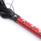 Dominitoy Red Studded Leather Flogger - Premium BDSM Whip for Couples Play