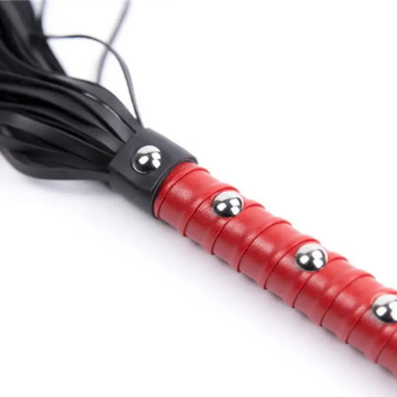 Dominitoy Red Studded Leather Flogger - Premium BDSM Whip for Couples Play
