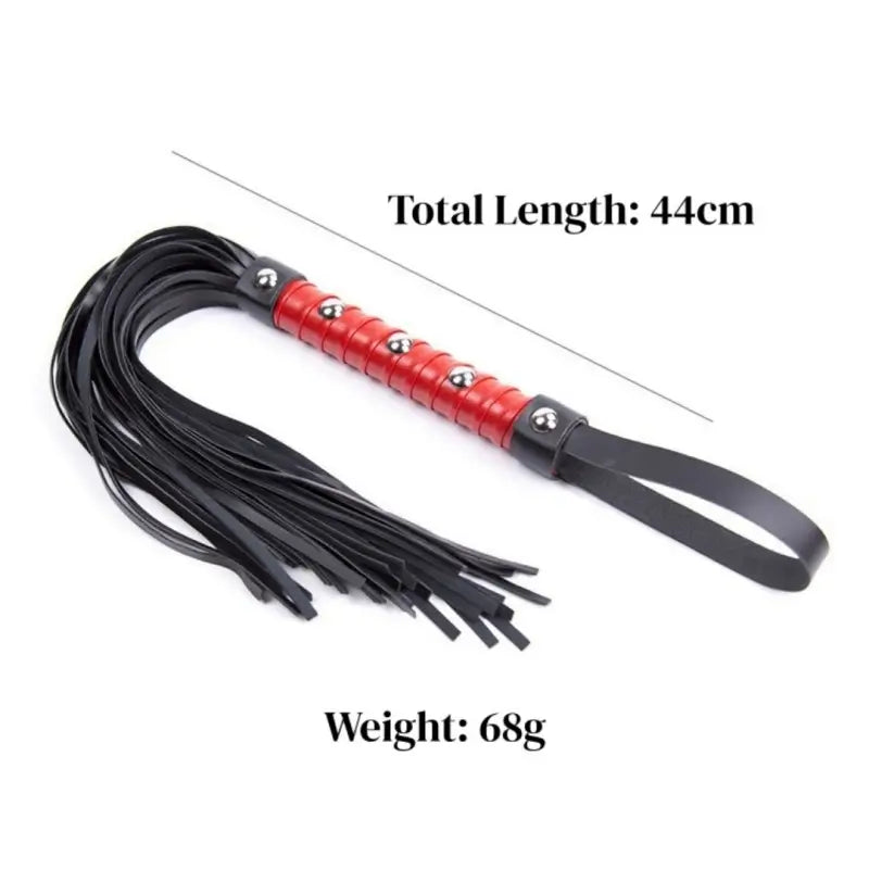Dominitoy Red Studded Leather Flogger - Premium BDSM Whip for Couples Play