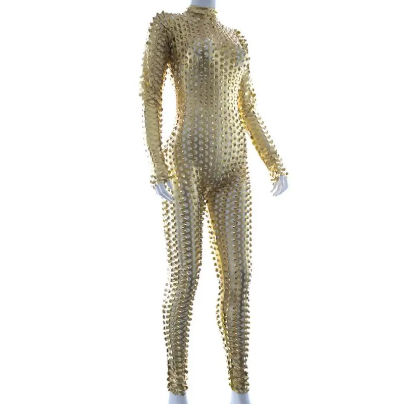 Golden Perforated Patent Leather Catsuit - Daring & Alluring Lingerie