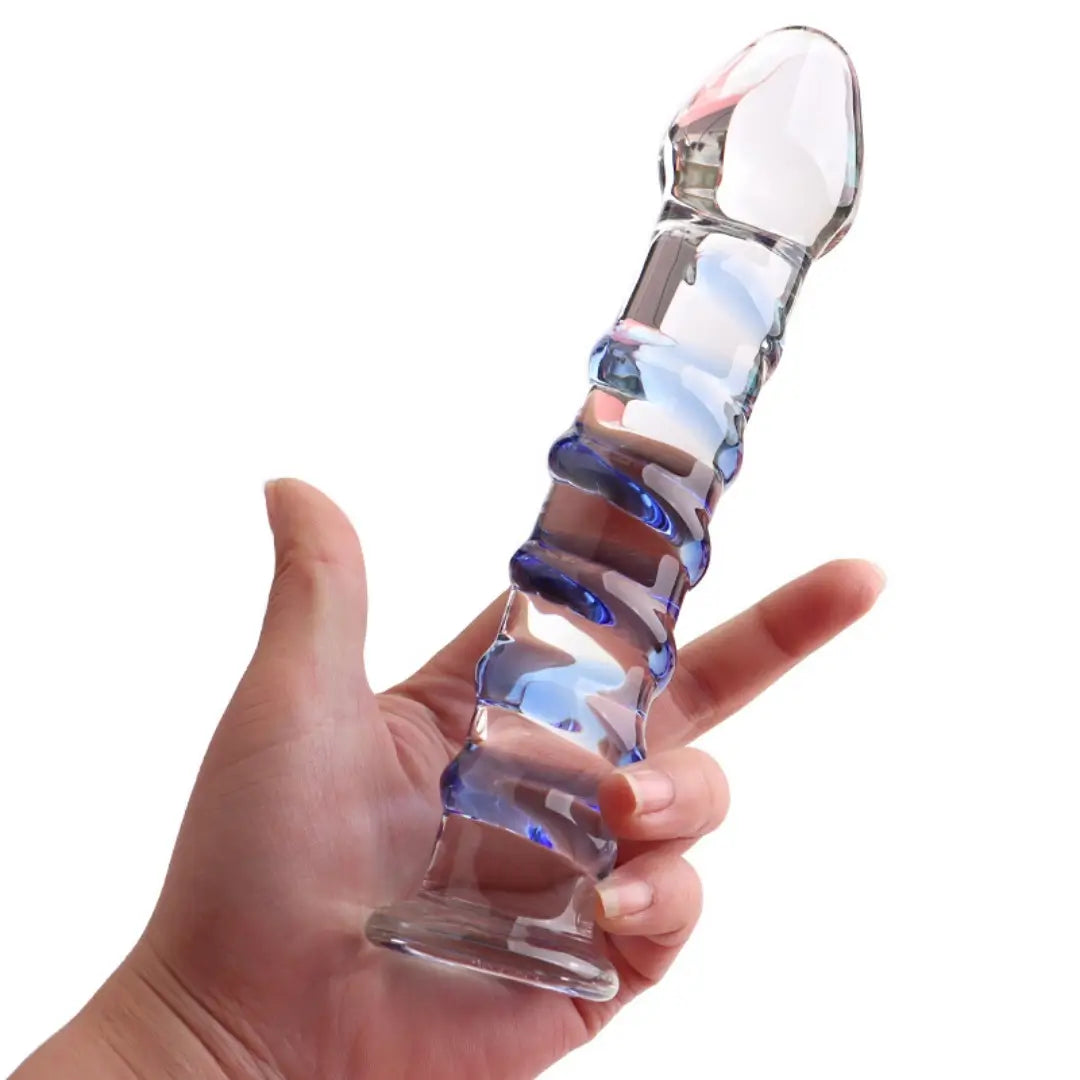Glass Dildo – Premium Borosilicate Glass, ergonomic spiral design for targeted stimulation.