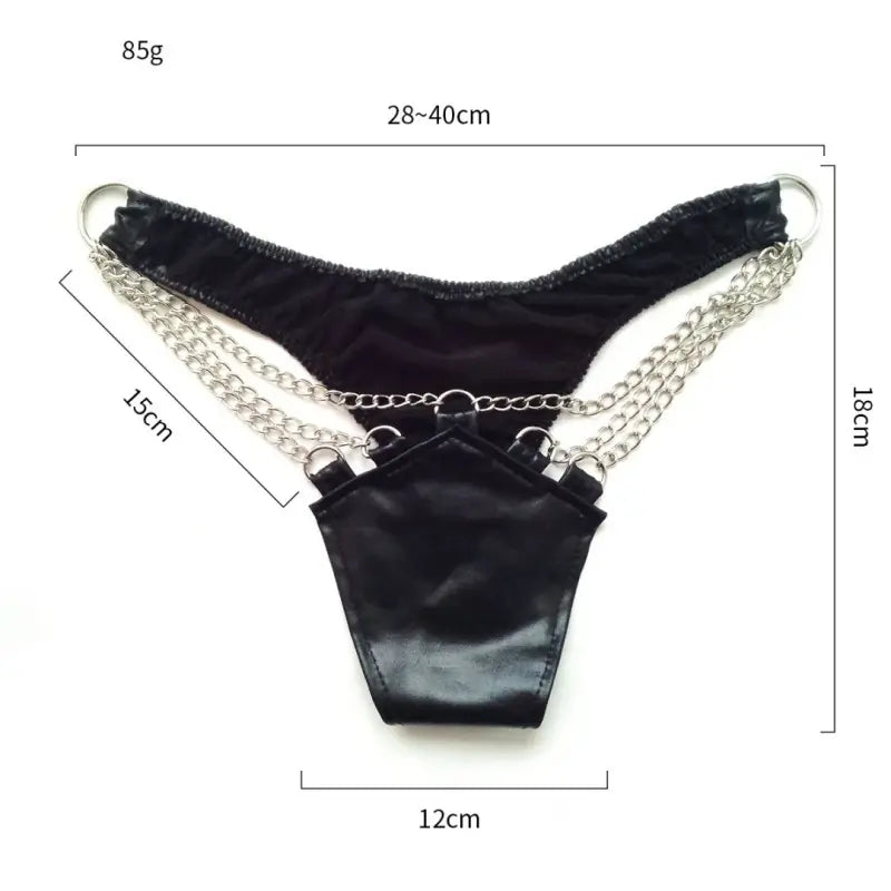 Patent-Look Faux Leather Thong with Triple Chain Detail — Edgy Boudoir