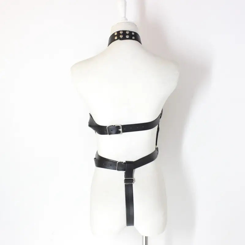 Leather Harness Lingerie – Adjustable Cage Bra & Open Crotch