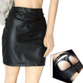 Sexy Faux Leather Crotchless Garter Skirt — Adjustable Buckles & Lace-Up