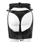 Sexy Faux Leather Crotchless Garter Skirt — Adjustable Buckles & Lace-Up